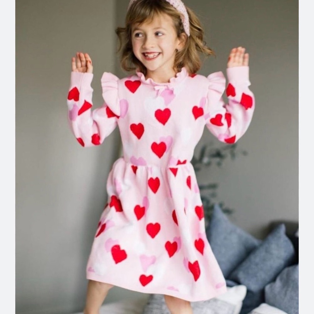 Janie and Jack Girls Pink Heart Knit Dress with Ruffle Collar size 5T